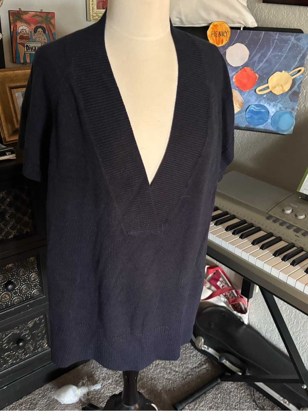 Coldwater Creek Navy V-Neck Short Sleeve Sweater